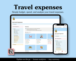 Track all travel expenses in seconds on the go. Notion template to easily log you and fellow traveller expenses. Add expenses in over 30+ currencies and convert to your own currency. One-time purchase.