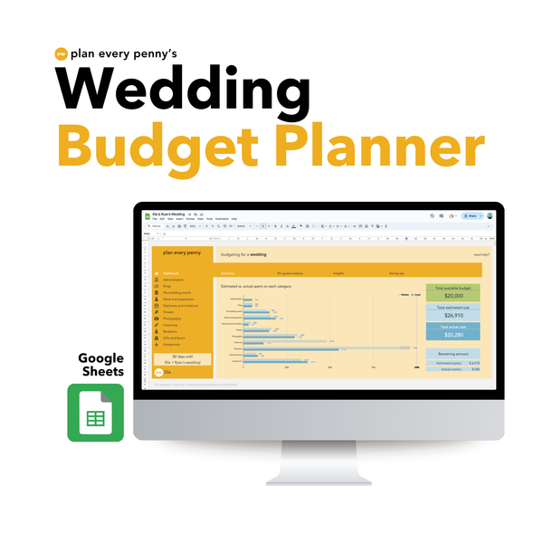 Wedding Budget Planner. Budget your wedding from beginning to end (literally). From the proposal to the honeymoon and everything in between. Budget per guest, per invitation, per event. Everything you need in one simple, easy to use budget. For Google Sheets.