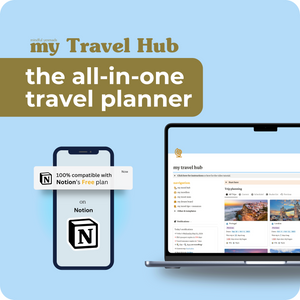 All-in-one travel planner template on Notion. 100% compatible with Notion's free plan.
